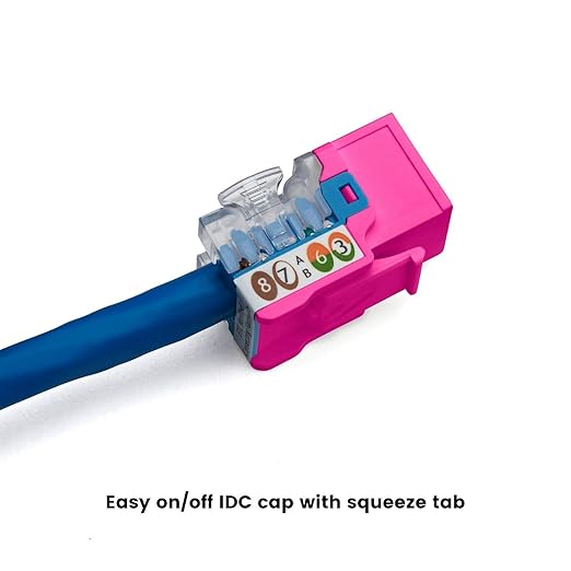 trueCABLE Cat6A Keystone Jack, Unshielded (UTP), 90 Degree Punch-Down, PoE++ (4PPoE), UL Listed, ETL Verified, ANSI/TIA Certified, Modular RJ45 Female, Pink, 12 Pack