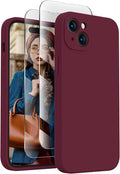 FireNova Designed for iPhone 15 Plus Case, Silicone [Camera Protection] Case with [2 Screen Protectors], Soft Anti-Scratch Microfiber Lining Inside, 6.7 inch, Plum