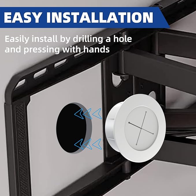 TV Wire Hider Kit for Wall Mount TV, White in Wall Cable Management Kit, Includes 2 Pass Throughs and Hole Saw Drill Attachment for Easy Install