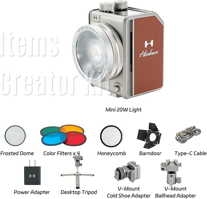 Harlowe Portable Mini LED Photography Lighting Creator Kit, 20W Travel Studio Light for Photoshooting and Video Recording, Bi-Color 2700K-6500K CRI/TLCI 96+ on Camera Light