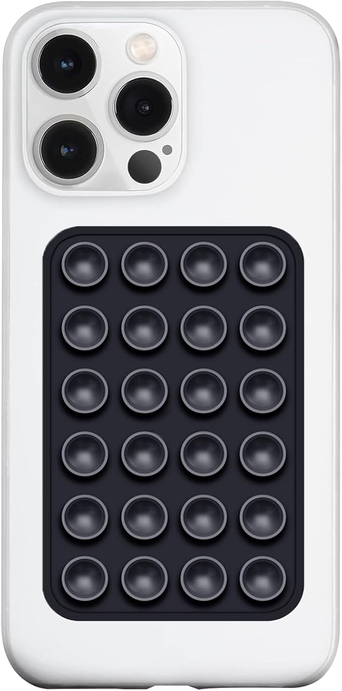 Silicone Suction Phone Case Mount, Silicon Adhesive Phone Accessory for Smartphones, Hands-Free Mirror Shower Phone Holder for Selfies, Tiktok Videos (Black)