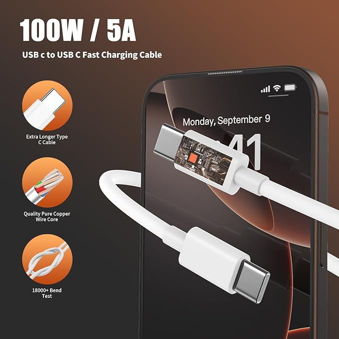 iPhone 16 Pro Max Charger Fast Charging, 45W Super Fast USB C Chargers for iPhone 16 15 6FT+6FT+10FT Type C Chargers Cord with Fast Charger Block for iPhone 16/16 Pro Max/15/15 Pro Max/iPad/ GalaxyS24