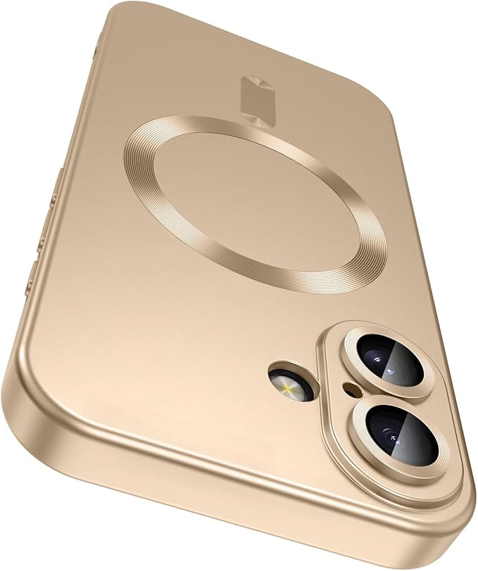 Magnetic for iPhone 16 Plus Case [Compatible with MagSafe][Built-in Camera Lens Protector] Slim Soft Silicone Bumper Shockproof Metallic Luster Phone Case (Gold)