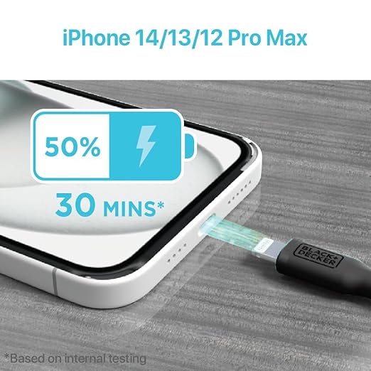 BLACK+DECKER Lightning to USB Cable - Fast Compatible iPhone Lightning Cable - Durable Braided iPhone Charger Cord - for Travel and Daily Use - Multiple Color + Length Options - 6ft