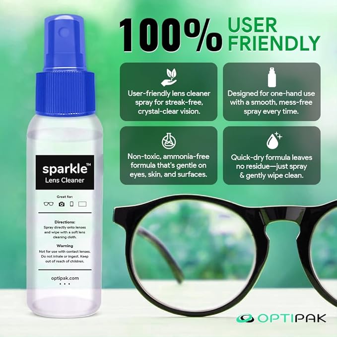 Sparkle Anti-Reflective Lens Cleaner Spray kit | (1) 1oz Glasses Cleaner Spray + (1) Microfiber Cloth for Eyeglasses, Sunglasses, Lenses, Screens and Camera Cleaning Kit (2 Piece Set)