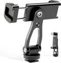 All Metal Phone Tripod Mount, 360° Rotation Tripod Phone Mount with 2 Cold Shoes, Adjustable Cell Phone Mount Adapter with 1/4" Thread, Compatible with iPhone Android Phones, Digital Camera