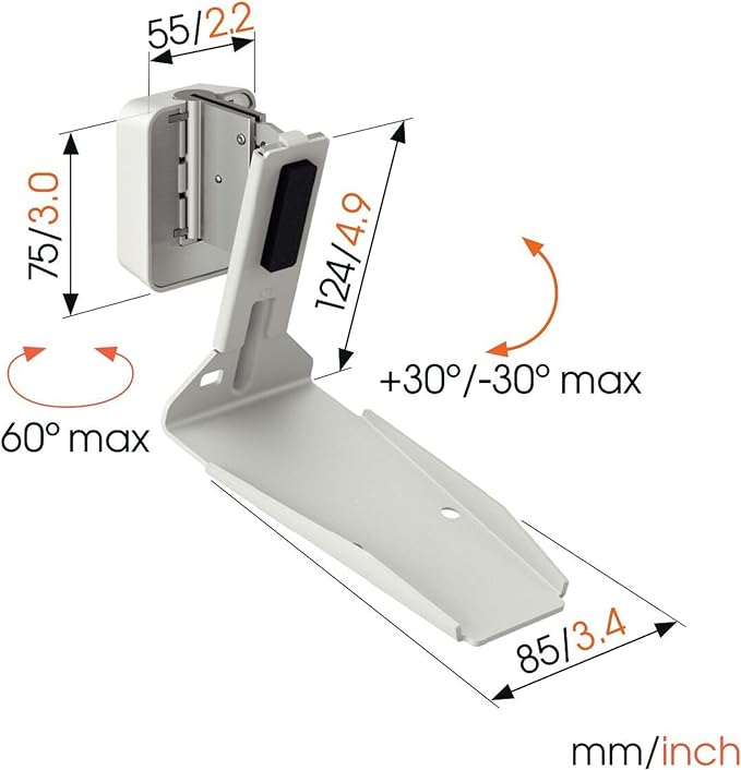 Vogel's SWM 4131 Speaker Wall Bracket for Sonos ERA 300, Max. 11 lbs (5 kg), Tiltable -30º/+30º, Swivels up to 60º (Left/Right), White, 1 Bracket