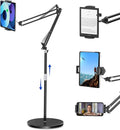 Peastrex Tablet Floor Stand with 12lb Stable Base Overhead Bed Ipad Phone Holder Mount with Adjustable Height Stretchable Arm for 4.5-13in iPad Pro Air Mini 12.9/9.7, Kindle, Galaxy Tab, CellPhones