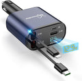 DreamBee Retractable Car Charger,66W 4 in 1 Super Fast Charge Car Phone Charger,Gifts for Men Women Car Truck Accessories for iPhone 15/14/13/12 Pro Max XR,iPad,Samsung,Pixel-Blue