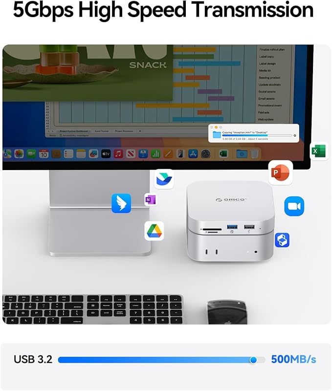 ORICO MiniMate SE Mac mini M4 512GB Storage & Docking Station, External SATA SSD (Non-Removable) 5Gbps(480MB/s), USB A*4, USB-C, SD/TF 3.0, 3.5mm Audio, Includes 2 Cables – M4SE