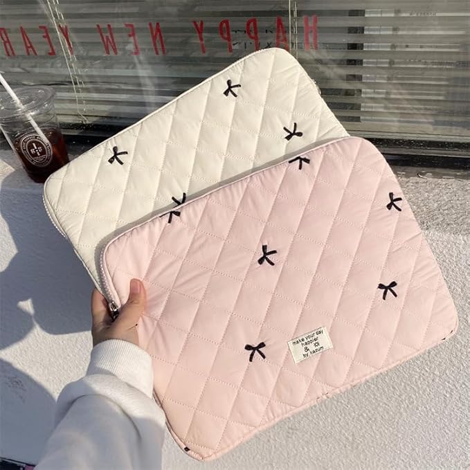 Cute Bow Graphic Carrying Laptop Bag Y2K Preppy Laptop Sleeve Case Bag Kawaii Pad Computer Protect Case Pouch (15-15.6 inch,Pink)
