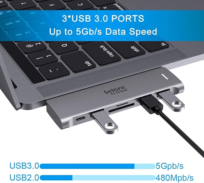USB C Adapter for MacBook Pro/Air M1 M2 M3 2021 2020 2019 13" 15" 16", 6 in 1 USB-C Hub MacBook Pro Accessories with 3 USB 3.0 Ports,USB C to SD/TF Card Reader and 100W Thunderbolt 3 PD Port