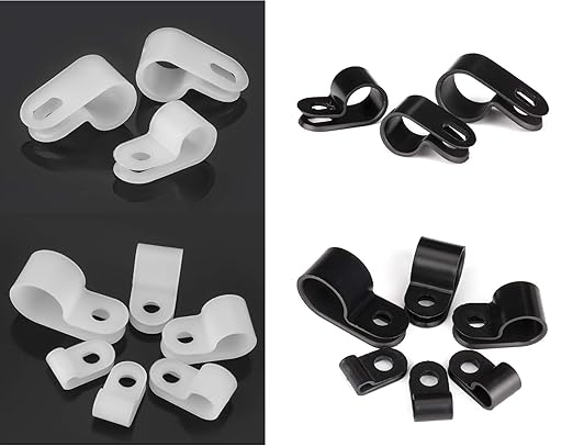 Bigtrans 305 Pcs Nylon Plastic R-Type Wire Clips 1/4" 5/16" 3/8" 1/2" 3/4" Clamps Fasteners Assortment for Cable Conduit -5 Size -Black