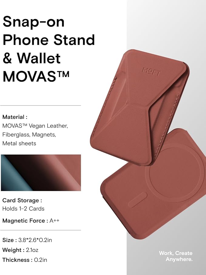 MOFT MagSafe Wallet Stand Compatible with iPhone 16/15/14/13/12 Series, Angle Adjustment & MOVAS Phone Stand (Sienna Brown)