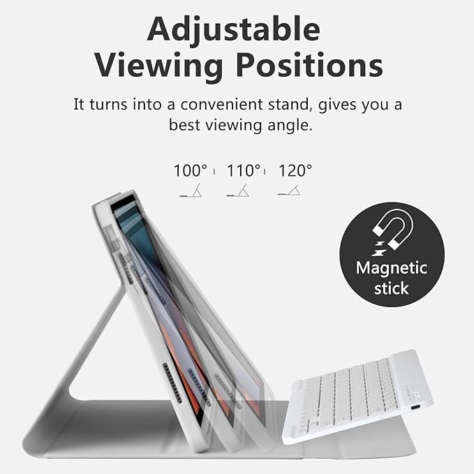 MMK iPad A16 Case (2025, 11"), iPad 10th Generation Case with Keyboard (2022, 10.9"), Wireless Detachable Keyboard, Pencil Holder (Grey)