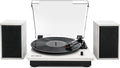 Victrola Montauk Vinyl Record Player, White Wood Finish, 3-Speed Belt Driven Turntable with Stereo Bluetooth Speaker Pair, RCA Output and 3.5mm Headphone Jack, Removable Dust Cover