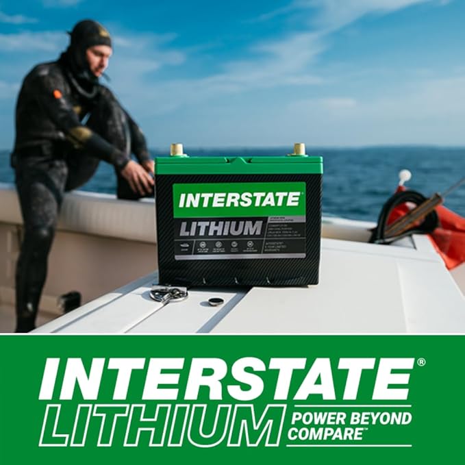 Interstate Batteries 12V 100Ah Group Size 27M Lithium Marine/RV Deep Cycle LiFePO4 Battery, Maintenance Free, Lightweight, Ideal For Boats, RV Camping, Off-Grid, Yachts (Li27M12V100)