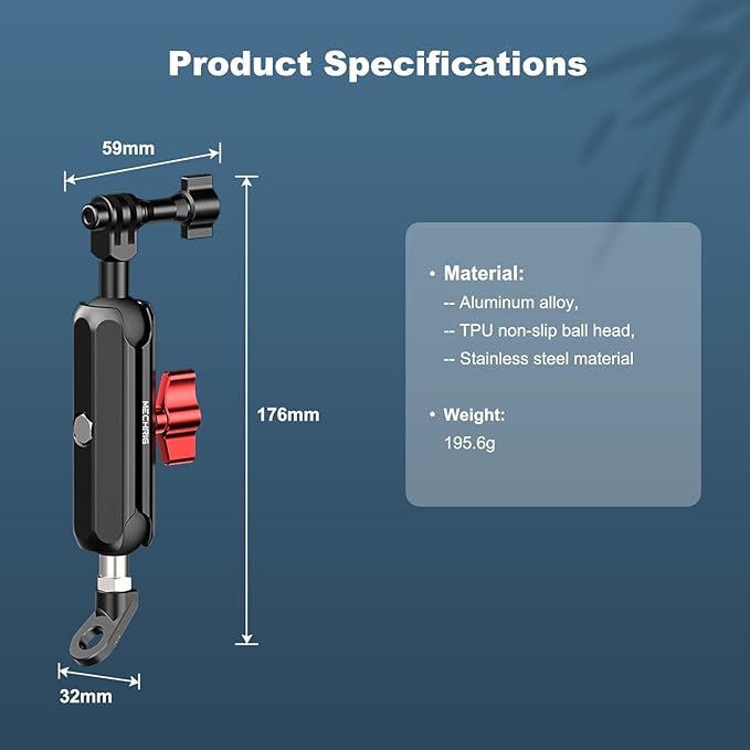 Clamp Mount for Action Camera, Super Camera Clamp Mount with Double Ball Head Magic Arm Fit for DJl,Go pr0, lnsta36o X5 X4 X3，Motorcycle Rearview Mirror Mounts & Aluminum Alloy - 360°Rotating, 78004