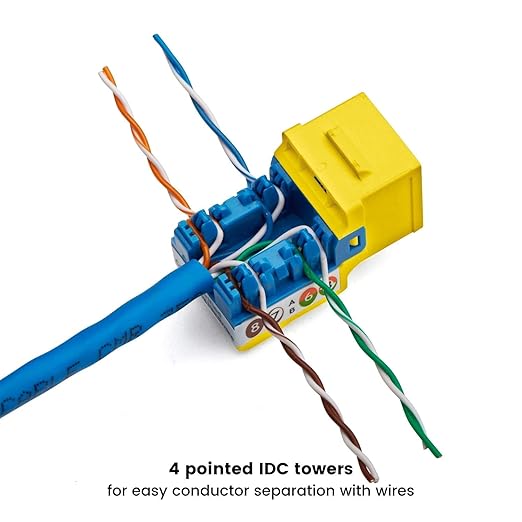 trueCABLE Cat5e Keystone Jack, Unshielded (UTP), 90 Degree Punch-Down, PoE++ (4PPoE) 100W, UL Listed, ETL Verified, ANSI/TIA Certified, Modular RJ45 Female, Yellow, 12 Pack