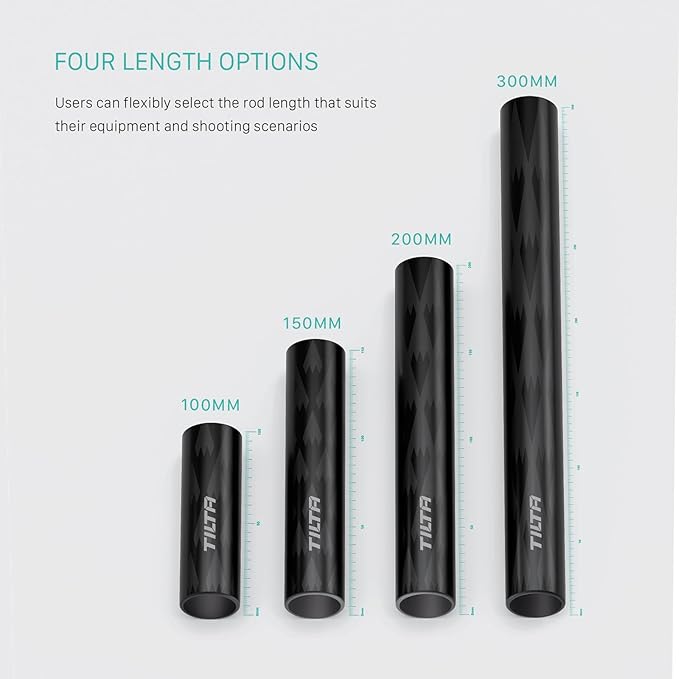 Tilta 2X Carbon Fiber Rods 15mm for Rail Support System | Increased Strength | Limited Reflection | Lightweight | DSLR Shoulder Rig, Camera Stabilizer Cage, Matte Box (10cm)