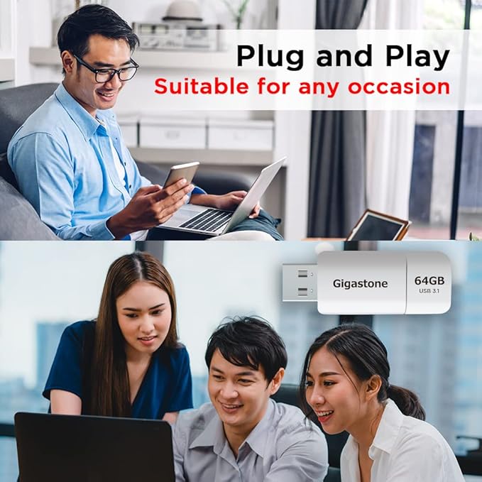 GIGASTONE 64GB Flash Drive (5 Pack) Z60 USB 3.2 Gen 1, 100MB/s Ultra Fast, Retractable Capless Slider Design, Data Storage, Backup for PC/Mac/TV/Car Audio, USB 2.0/3.0/3.1 Compatible