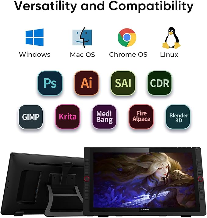XPPen Artist 24 Pro 2.5K QHD Drawing Tablet with Screen,16.7M Colors Graphics Tablet with 8192 Pen Pressure Battery-Free Tilt Stylus & 20 Shortcut Keys for Windows, Mac, Chrome, Linux, 23.8"