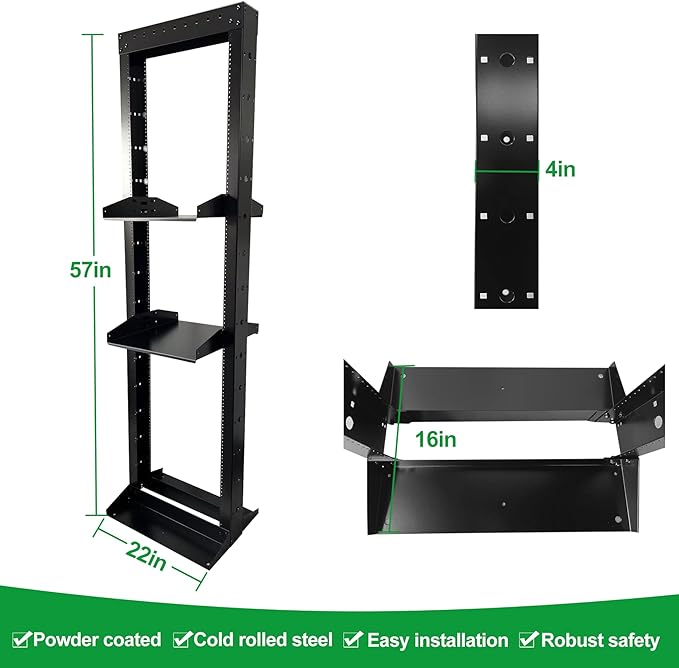 2 Post 29U Open Frame Server Rack 2-Post Server Rack Network Rack,Comes with 2 Center Trays,for 19 Inch Equipment, Networking Data & IT Devices,1260lbs Weight Capacity Rack(2P-LD-29)