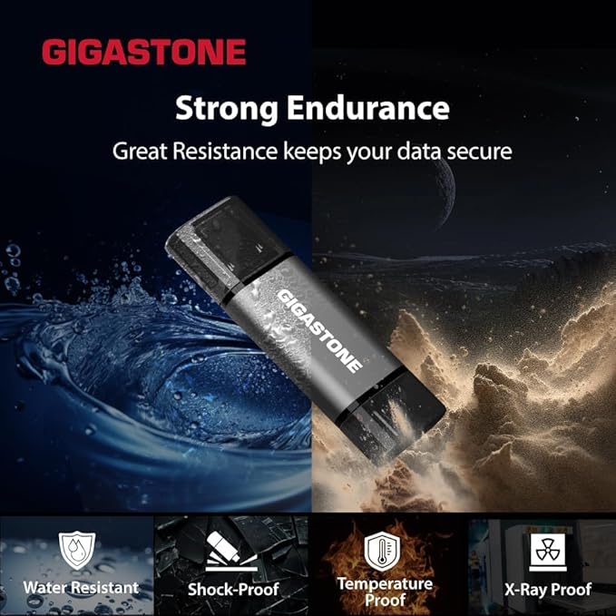 GIGASTONE 128GB Dual Flash Drive (5 Pack) Z40 USB 3.2 Gen 1, 2-in-1 Type-A & Type-C, 100MB/s Ultra Fast, Head Cap Design, Plug & Play for Smartphone/PC/Mac/TV/Car Audio, USB 2.0/3.0/3.1 Compatible