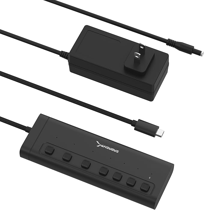 SABRENT 7-Port USB-C Hub with Power Switches, 5Gbps USB 3.2, 48W Powered Hub with 3 USB-A + 4 USB-C Ports, 20W PD, LED Status, Aluminum Body – for Mac, PC, Steam Deck, ROG Ally (HB-3A4C)