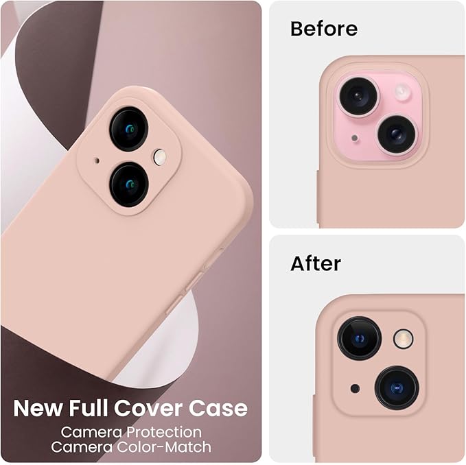 FireNova Designed for iPhone 15 Plus Case, Silicone [Camera Protection] Case with [2 Screen Protectors], Soft Anti-Scratch Microfiber Lining Inside, 6.7 inch, Pinksand