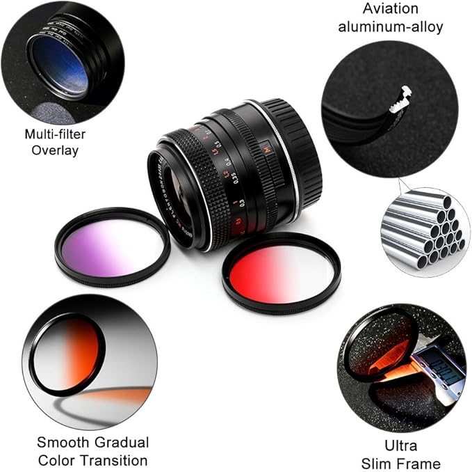 55mm Graduated Color Filters Kit 9 Pieces Gradual Colour Lens Filter Kit Set Accessory for Canon Nikon Sony Pentax Olympus Fuji DSLR Camera + Lens Filter Pouch +Lens Cleaning Cloth