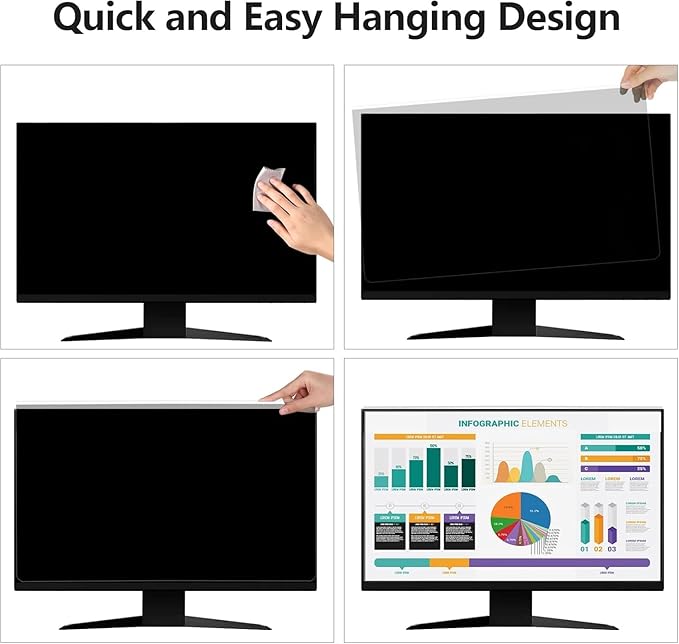 [2 Pack Computer Privacy Screen Shield Compatible for 21.5/22 Inch 16:9 Widescreen Desktop Monitor - Anti Glare & Blue Light Filter - Hanging Design for Easy On/Off