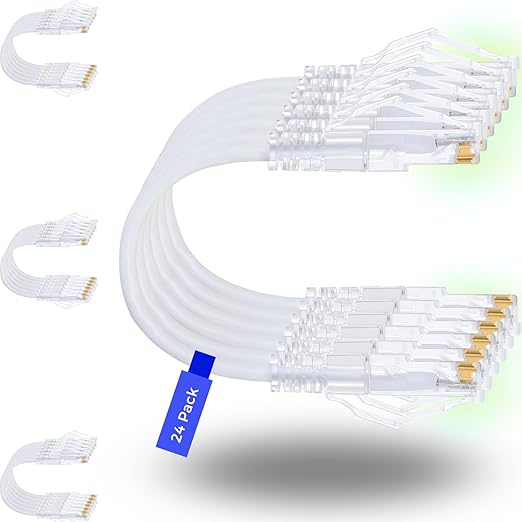 Rapink Patch Cables Cat6/ Cat6a 2ft (24 Pack) Slim, Cat6a Ethernet Patch Cable 10G Support, Snagless Cat 6 Patch Cable for Patch Panel to Switch, Flexiable Cat6 Ethernet Cable White