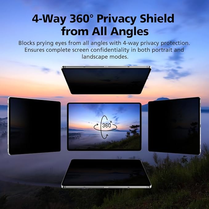 360° 4-Way Magnetic & Nano Adsorption Privacy Screen Protector for iPad Pro 13 Inch M4 2024 | Detachable, Anti-Spy, Anti-Fingerprint | Works in Both Landscape & Portrait Modes