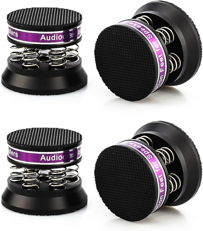 Tertullus 4pcs Spring Speaker Feet Isolation Foot 43mm×38.5mm Stand HiFi Aluminum Shock Absorber Isolation Pads Turntable Dac Feet Pad(Black)