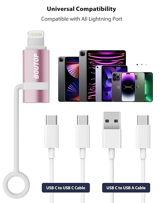 [MFi Certified] 36W USB C to Lightning Cable Adapter, Support Data Sync/PD Fast Charging Compatible with iPhone iPad AirPods, with Anti-Lost Holder - Rose Gold 2 Pack