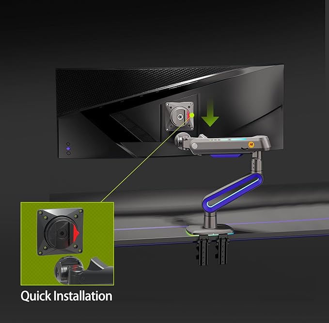 RGB Gaming Monitor-arm for Flat/Ultrawide/Curved Monitors 32 to 60 inch, Heavy Duty Stand Load up to 20 kg, VESA 75/100 mm Monitor-Mount G70-New