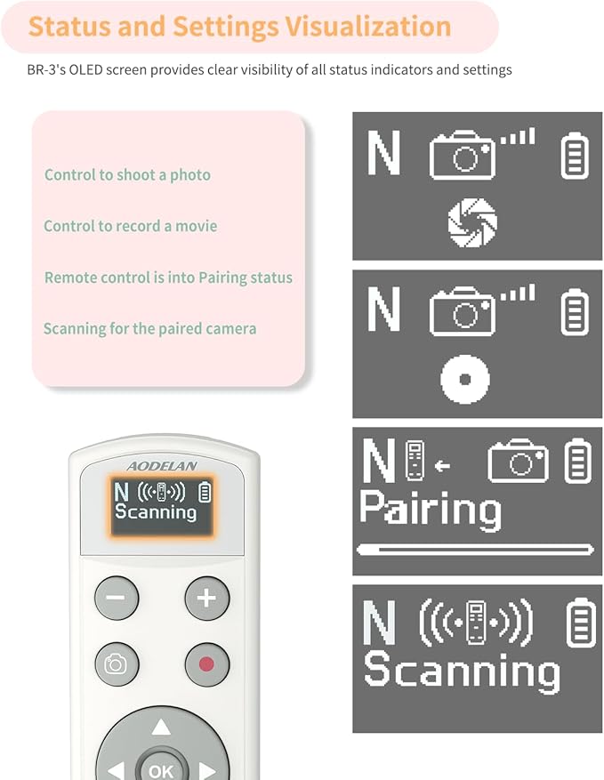 for Nikon Wireless Camera Remote Control - Aodelan Rechargeable Shutter Release Trigger with OLED Screen for Zfc, Z50, P1000,A1000, P950, B600; Replaces Nikon ML-L7(White)