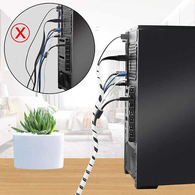 26Ft XHF 3/8" Clear Spiral Cable Wrap 10mm(Wrapping Range:7.5mm-60mm) Cord for Computer Electrical Wire Organizer Sleeve Hose RoHS