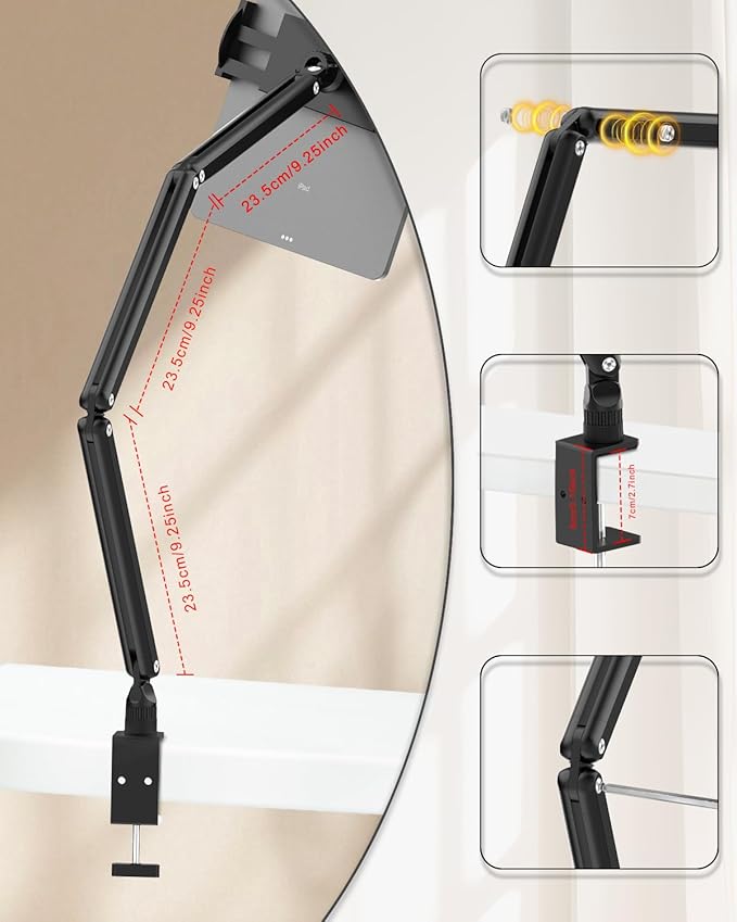 Tablet Stand for iPad, Aluminum Multi-Angle Adjustable Tablet Holder, Heavy-Duty Metal Base for Desk, Compatible with 5.1''-13'' iPad Pro, Surface, Kindle, Tablets, Portable Monitors and More (ZMXBZJ)