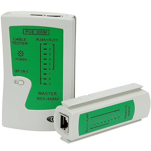 RJ45 Network Cable Tester with Mini Wire Stripper, Ethernet Cable Tester Tool for RJ11/RJ12/RJ45, Cat5e/Cat6/Cat7, POE Test, Continuity & Short Circuit Detector (Battery Not Included)