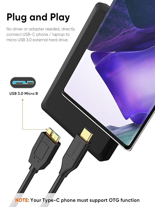CableCreation 4FT*2 USB C to Micro B Cable,10Gbps Speed External Hard Drive Braided,USB 3.1 Type C to Micro B Work for iPhone 15/16,Seagate WD Westgate My Passport,MacBook Pro, iPad/Tablet,Black