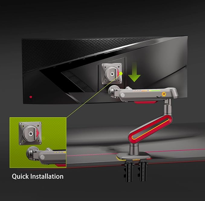 RGB Gaming Monitor-arm for Flat/Ultrawide/Curved Monitors 32 to 60 inch, Heavy Duty Stand Load up to 20 kg, VESA 75/100 mm Monitor-Mount L60