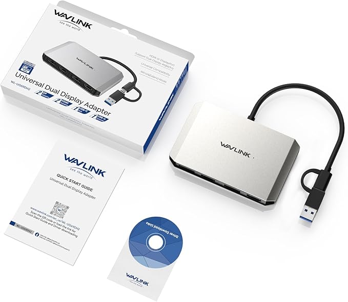 WAVLINK USB C and USB 3.0 to Dual 4K DisplayPort/HDMI Adapter, Displaylink Monitor Splitter Extended Display for Dual Monitor 4K@60Hz, HDMI/DP Splitter Compatible with Mac M1-M4,Window Laptop-Silver