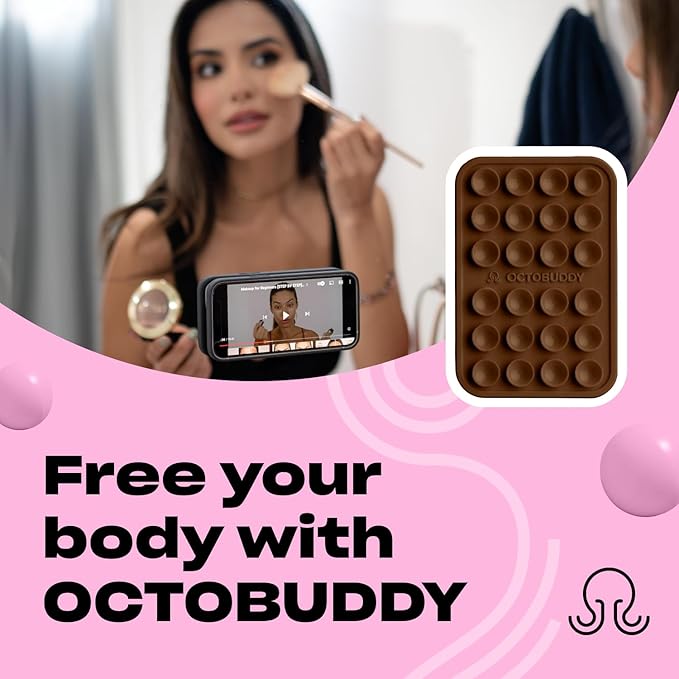 Classic MAX - Silicone Suction Phone Case Adhesive Mount - Hands-Free, Strong Grip Holder for Selfies and Videos - iPhone and Android Compatible - 2.6″ x 3.9″, Chocolate