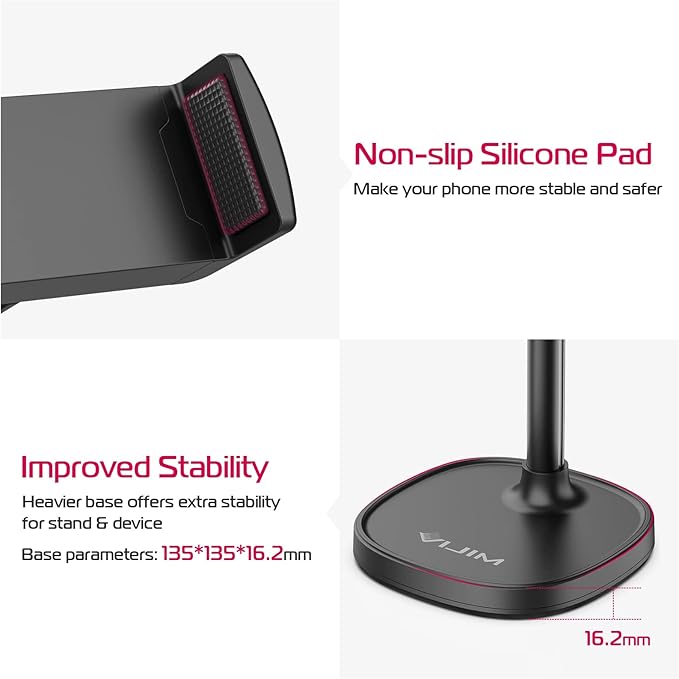 ULANZI Cell Phone Stand Mount for Desk, Vijim HP004 Adjustable Height & Angle Phone Holder, 360 Degree Rotating Desktop Phone Stand Compatible with iPhone, Samsung and All Phones