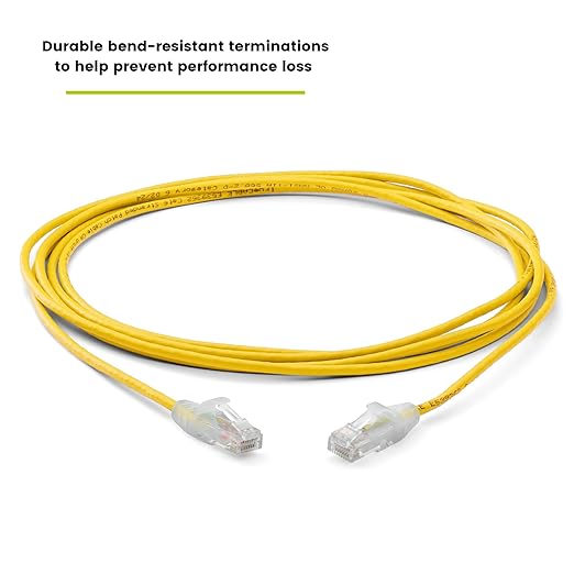 TRUECABLE Cat6 Component Rated Patch Cable, Unshielded (U/UTP), 10ft, Yellow, 28AWG Solid Copper, Snagless 10G High-Speed Ethernet Cable, PoE++ 4PPoE 100W, UL Listed, RoHS-3, 5 Pack
