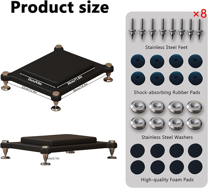 2pcs Subwoofer Isolation Stand, Double-Layered Speaker Isolation Stands with Stainless Steel Metal Feet, Acoustic Speakers Isolation Pad for Floor, Desktop (9.8×11.8in)