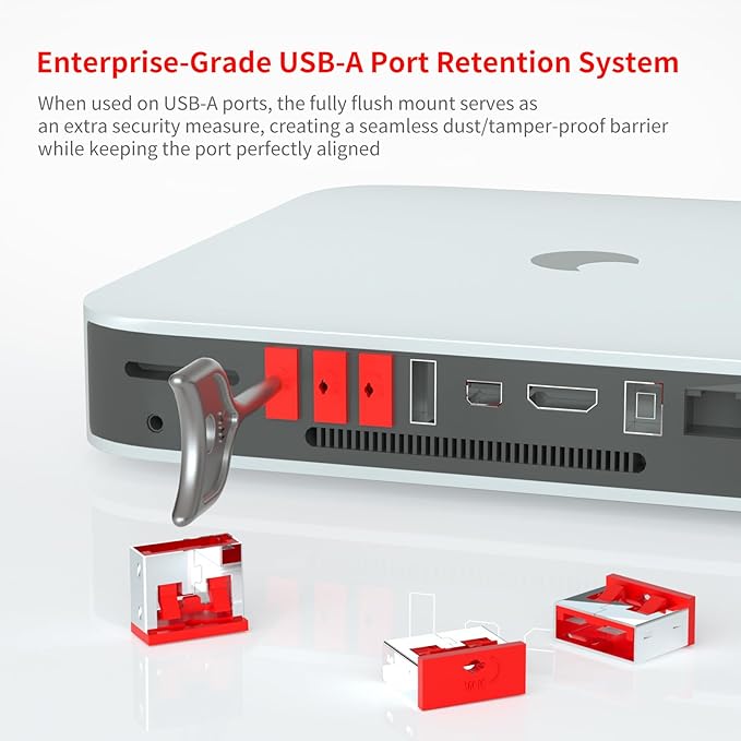 12PCS USB Metal Port Lock Blocker with 1 Key - Secure USB-A Port Protector for PC/Laptop, Anti-Theft Data Security Lock, Dust & Moisture Proof Cover, Removable Type-A Connector Red