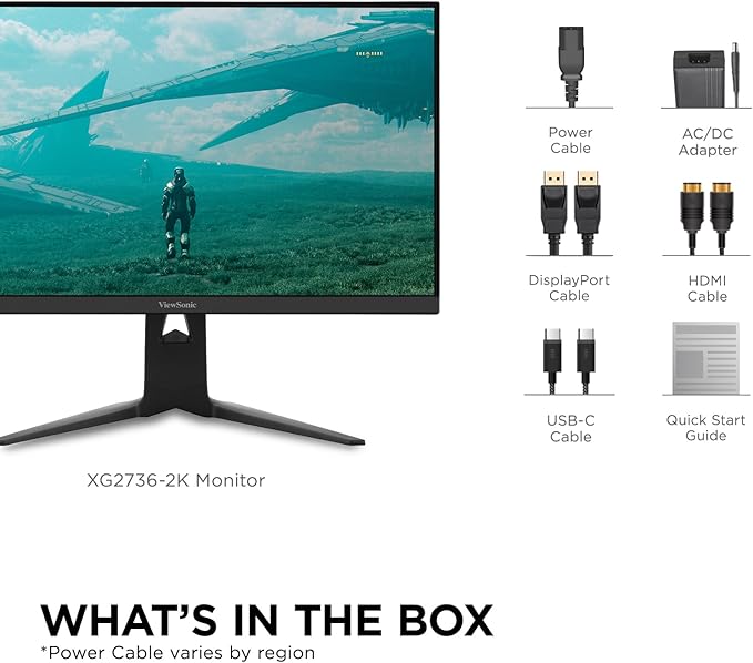 ViewSonic XG2736-2K 27 Inch 1440p IPS Gaming Monitor with 240Hz, 0.5ms FreeSync Premium, NVIDIA G-Sync Compatible, RGB Lighting, Advanced Ergonomics, HDMI, DP and 65W USB-C Inputs
